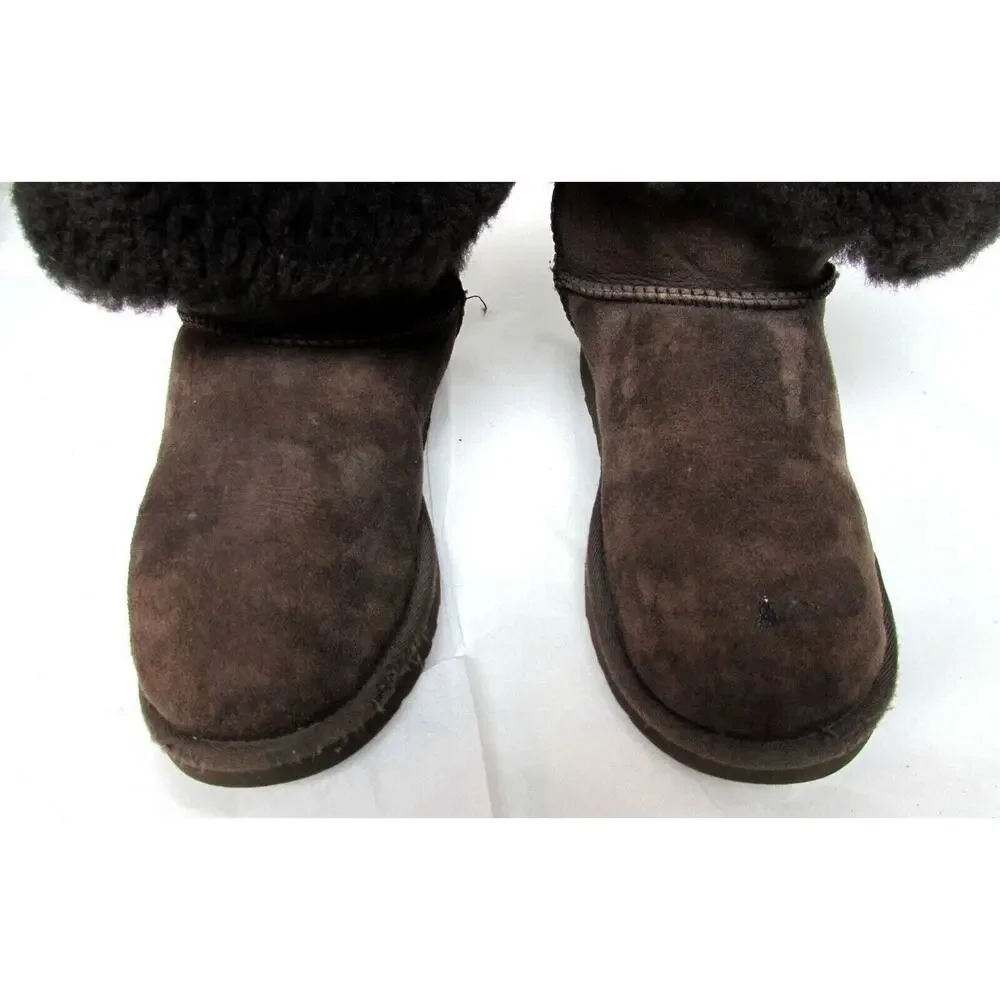Used UGG Bailey Button Boots 5991Y Big Kid Youth Sz US 5 brown Suede Sheepskin